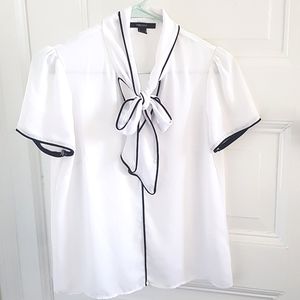 Forever 21 White Bow Neck Top